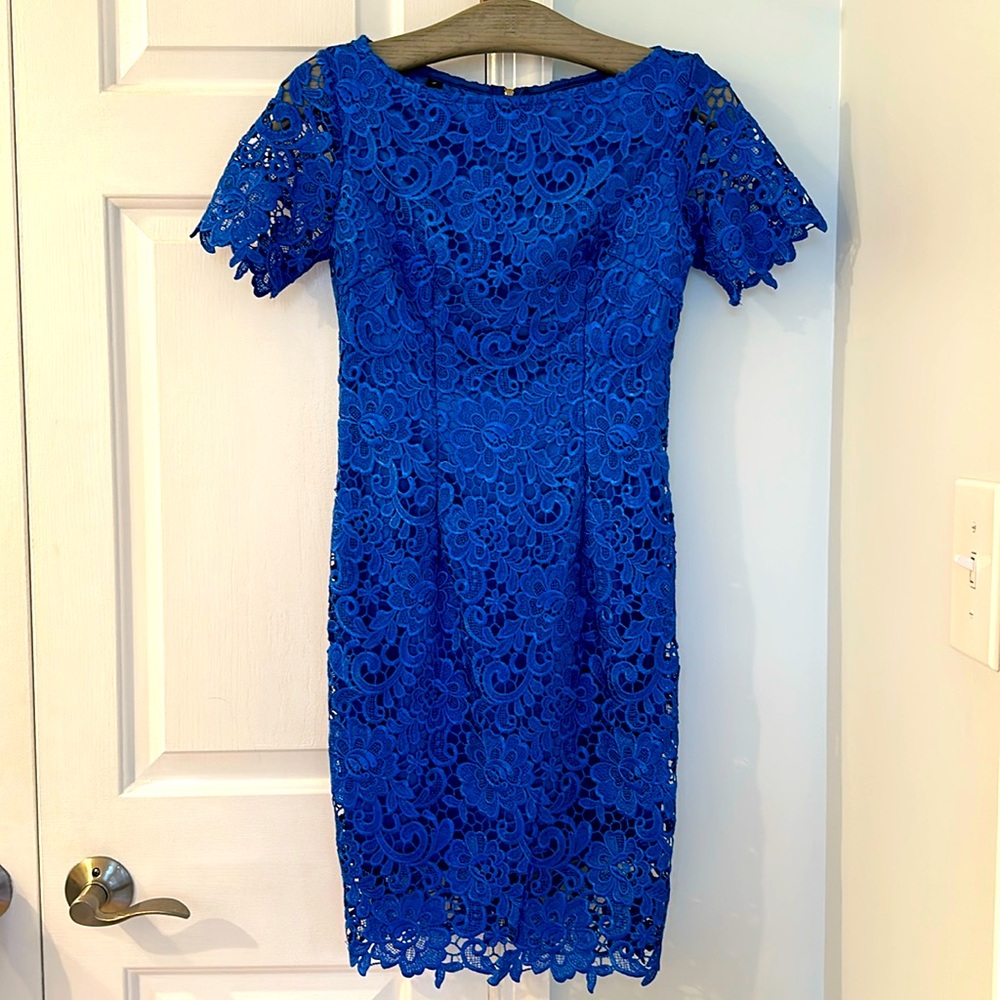Royal Blue Embroidered Eyelet Fit Dress